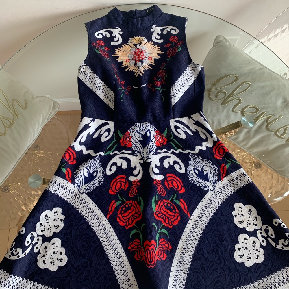 SHEIN Navy Blue Multi Color Dress Size S